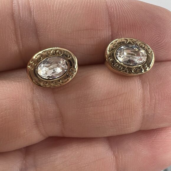 Coach Earrings Women's Oval Rhinestone Swarovski Crystal Stud Gold Tone New Gift - Picture 7 of 9